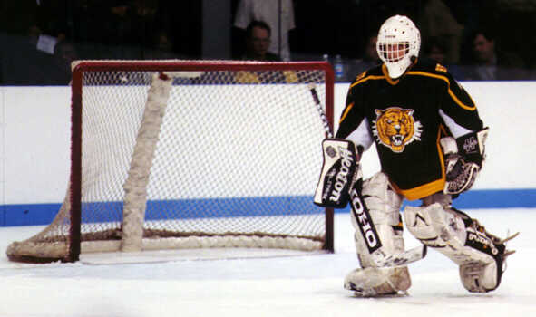 Ben Gaglioti patrols the crease for the Tigers.
