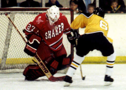 Jeff Houser converts a penalty shot for his second goal against Shaker.