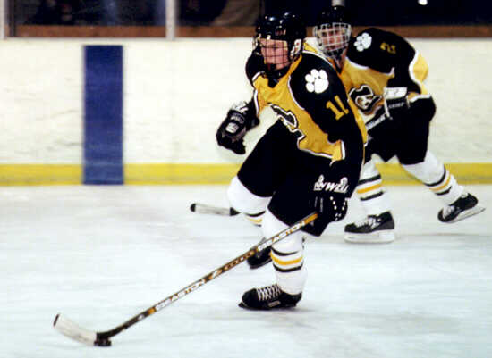 Joe Ross gets the puck out of the defensive zone.
